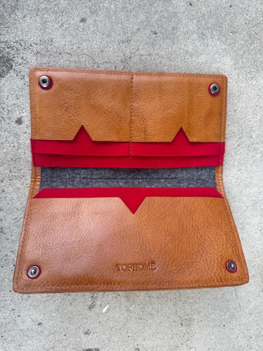 Tophome Brand Leather and Felt Wool Bifold Wallet - Picture 6 of 10